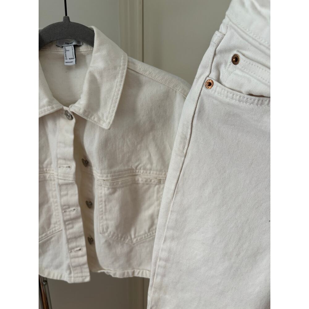 Forever 21 Cropped Denim Shirt + H&M White High Rise Jeans Set Size S/US 2 - Picture 8 of 10